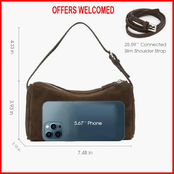 Premium Suede Leather Crossbody Bag, Small Hobo Shoulder Purse with Adjustable - Picture 4 of 8